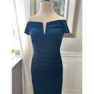 X by Xscape Velvet Gown Navy Blue Ruched Black Tie Wedding Guest Size 2